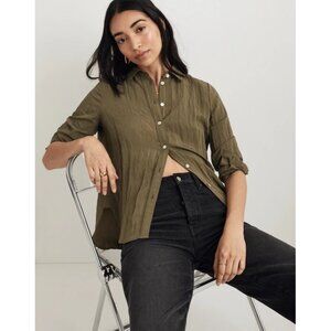 Madewell Crinkled Button-Up Shirt in Desert Olive